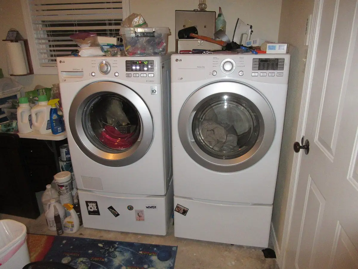 Home washer and dryer pair in a laundry room